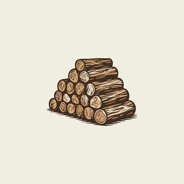 Flat vector wood pile logo illustration