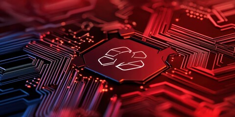Aufkleber - A glowing circuit board with a central chip featuring a recycling symbol, highlighting technology and sustainability.