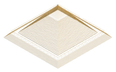 Poster - A pyramid is shown in a brown color. The pyramid is made of wood and has a brown color. Isometric view, 3D