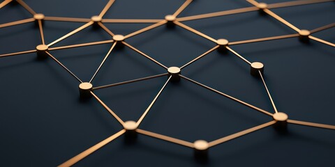 Poster - Golden interconnected nodes form a network pattern on a dark background, symbolizing connectivity and technology.