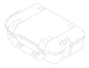 Poster - A black and white drawing of a case with a white handle. The case is rectangular and has a white lid