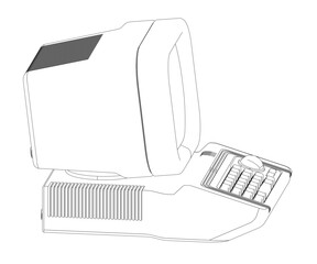 Poster - A Retro computer keyboard and mouse are shown on a white background. Concept of nostalgia, as it is reminiscent of older computer models