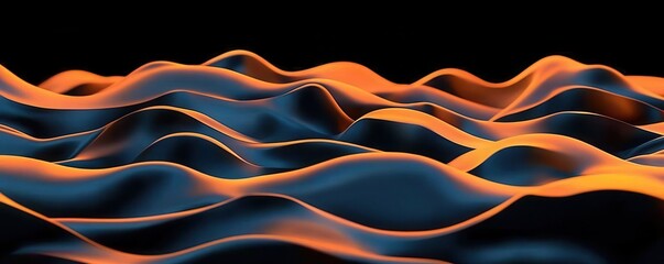 Poster - Abstract waves of orange and blue light flow across a dark background, creating a vibrant, futuristic landscape.