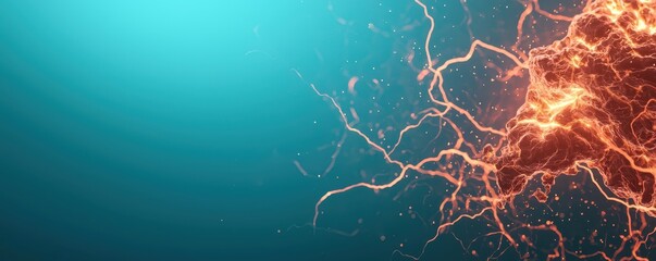 Poster - Abstract electric currents and glowing lines against a blue background, resembling neural or energy activity.