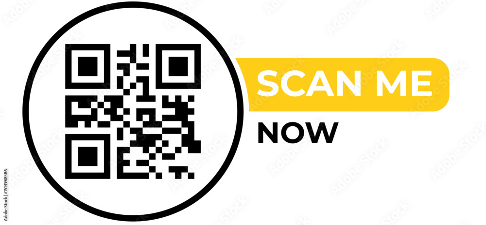 QR Code Scan Me Now: Circular Design with Bold Yellow Call to Action ...