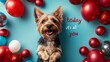© Png - A dog is standing in front of a bunch of red balloons with the words 'Today it's