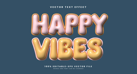 Leinwandbilder - Happy vibes 3d inflated editable text effect template Suitable for Cute Style
