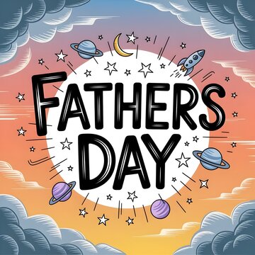 fathers day hand drawn letter with doodle art concept