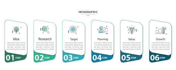 Fototapete - Infographic template. 6 Step timeline journey, Flat simple infographics design template. presentation graph. Business concept with numbers 6 options or steps vector illustration.