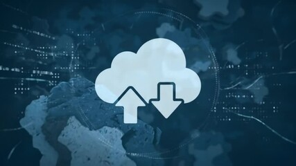 Poster - Cloud upload and download icon on a dark blue abstract background image