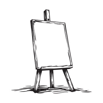 A black and white Easel with an empty canvas, a clean sheet, Vector Design, art illustration, and silhouette