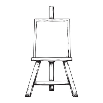 A black and white Easel with an empty canvas, a clean sheet, Vector Design, art illustration, and silhouette