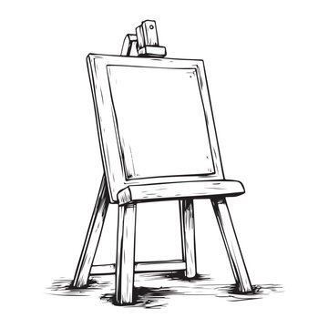 A black and white Easel with an empty canvas, a clean sheet, Vector Design, art illustration, and silhouette