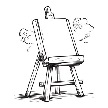 A black and white Easel with an empty canvas, a clean sheet, Vector Design, art illustration, and silhouette