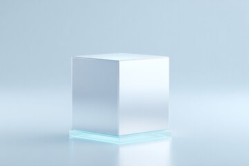 Poster - minimalistic empty podium with reflective mirror surface filled with abundant copy space