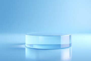 Poster - empty podium with reflective surface in minimalistic setting and abundance of copy space