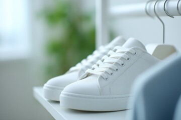 Poster - inviting minimalistic hallway with hanging coat rack and shoes spacious layout provides ample copy space