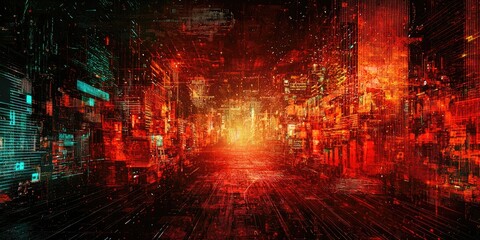 Aufkleber - a dystopian future city, with deteriorating infrastructure, neon-lit streets, and a dark, oppressive atmosphere.