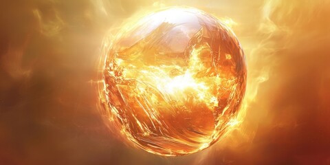 Aufkleber - A radiant celestial body wrapped in a transparent tech shell, emitting light pulses, symbolizing the union of nature and innovation.