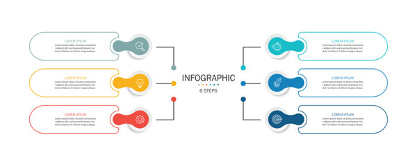 Fototapete - Business infographic template. 6 Step timeline journey. Process diagram, Infograph elements vector illustration.