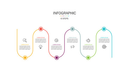 Fototapete - Infographic line curve with 6 option. Business Presentation, Vector Illustration.