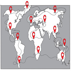 Fototapete -  continuous line World map vector. World map sign and symbol. Globe icon