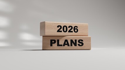 Poster - 2026 Plans word. Resolution, strategy, solution, goal, business and New Year holiday concepts. wooden blocks. Copy space.3D rendering on white background.
