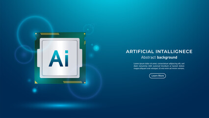 Aufkleber - 3D AI processor chipset on a dark blue background. Future cybernetic artificial intelligence and AI Chips with neon light. Big data and deep learning technology concept. Vector illustration.