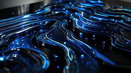 Poster - A cascading circuit design resembling flowing rivers of sapphire and aquamarine illumination