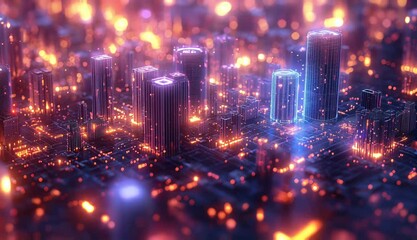 Fototapete - Futuristic city built on a circuit board