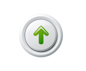 Poster - A circular button featuring a green upward arrow on a white background on a transparent background, cut out