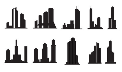 Poster - Collection of modern city skyline silhouettes representing urban architecture and development