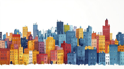 Poster - Colorful urban skyline illustration with vibrant buildings and modern feel