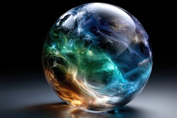 Poster - Colorful crystal sphere representing Earth's beauty with cosmic elements and swirling colors
