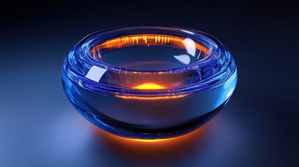 Poster - A futuristic glass-layered circuit design glowing sapphire blue with hints of electric orange