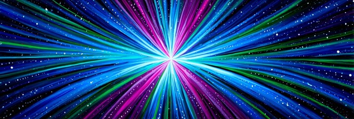 Poster - Cosmic Rays Burst - Abstract of colorful light rays exploding from a central point, resembling a starburst or cosmic event