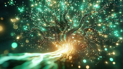 Poster - A mesmerizing network of glowing circuits forming an abstract tree-like structure