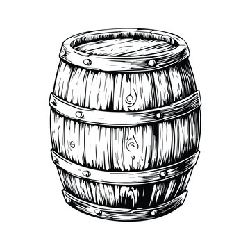 A black and white drawing, a Wooden barre, a vintage woodcut style drawing, a vector illustration Silhouette