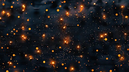 Poster - A minimalist black circuit board glowing with radiant sapphire and fiery orange accents captured in stunning clarity