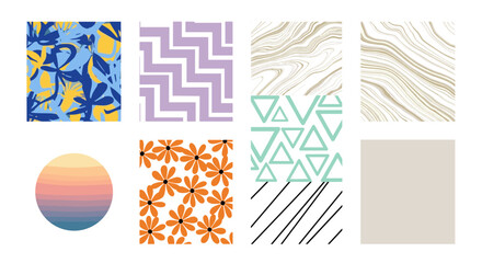 Poster - Collection of abstract patterns including floral zigzags triangles and gradient oval shape design