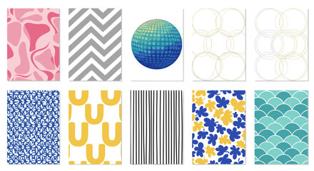 Poster - Assorted patterns and designs featuring abstract shapes, stripes, floral elements, and geometric motifs displayed