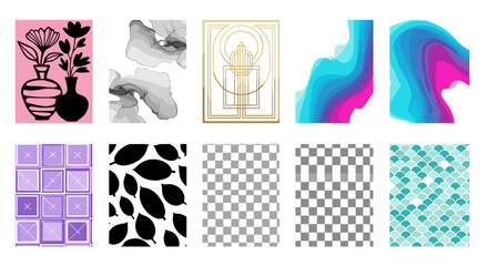 Fototapete - A collection of ten abstract designs featuring various patterns and artistic representations of nature
