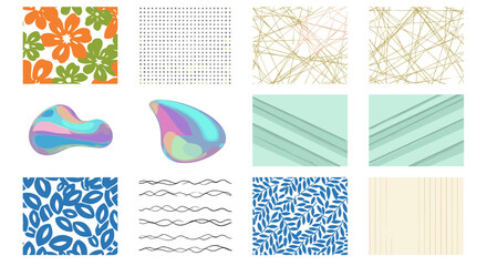 Poster - Collection of twelve abstract patterns featuring floral, geometric, and organic designs and textures here