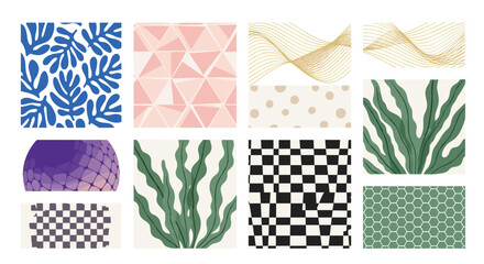 Poster - Collection of varied patterns including floral, geometric, and abstract designs in different colors
