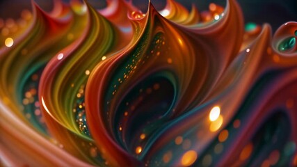 Wall Mural - Abstract fractal colorful liquid pattern is swirling and splashing in 3D, creating a vivid and dynamic visual effect and bright spots of light illuminating the scene. Loop animation, seamless footage.