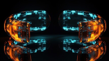 Poster - A prismatic array of circuits glowing dynamic orange and cyan energy patterns