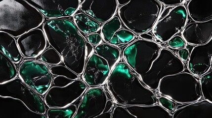 Poster - A soft glowing web of ultra-fine silver circuits interlaced with pulsing emerald veins of energy
