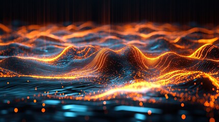 Poster - A surreal circuit design radiating luminous waves of electric orange and cyan energy