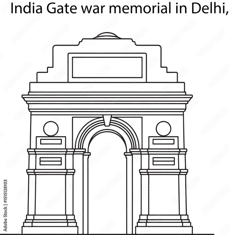 India Gate Vector Line Art Illustration Stock Vector | Adobe Stock