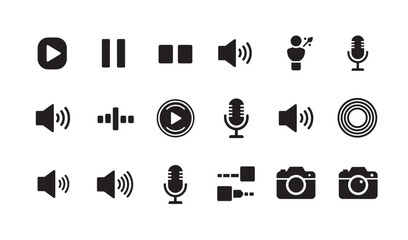 Poster - Collection of modern black and white media and technology related icons isolated on white